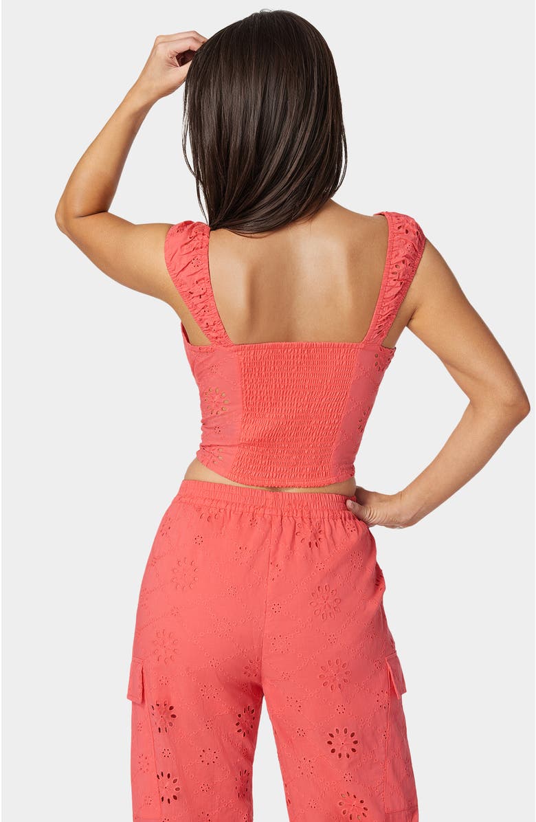 bebe Eyelet Lace Up Corset, Alternate, color, Calypso Coral