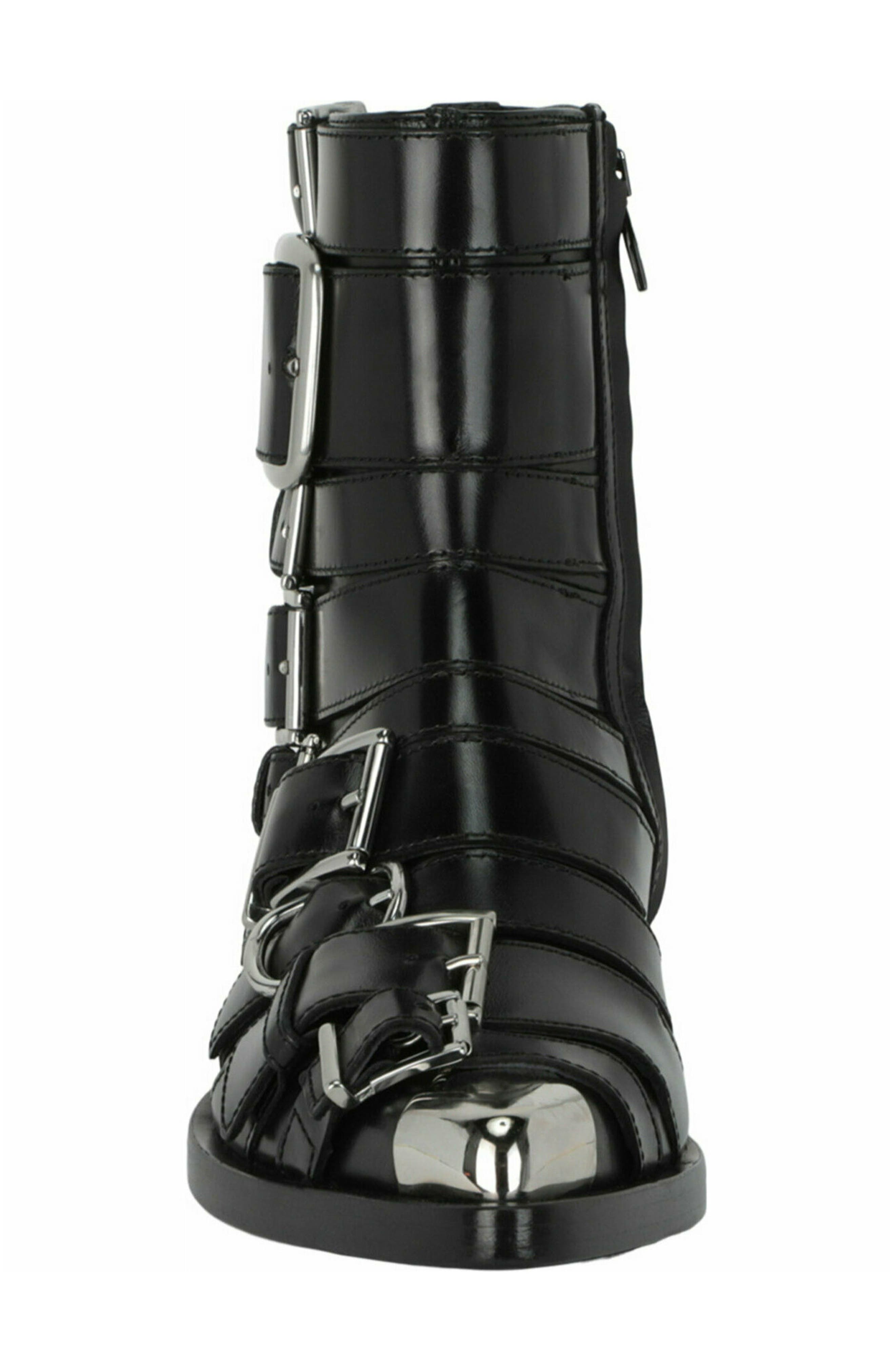 McQueen Strappy Punk Ankle Bootie, Alternate, color, Black Silver