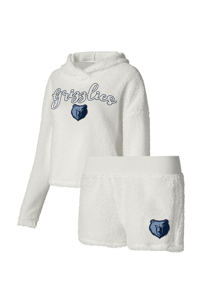 Women's College Concepts Cream Memphis Grizzlies Fluffy Long Sleeve Hoodie T-Shirt & Shorts Sleep Set, Alternate, color, White