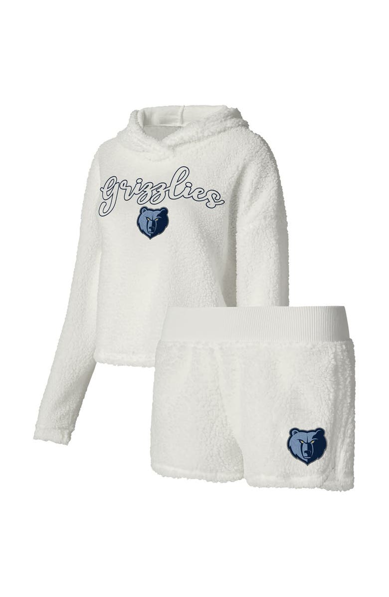 College Concepts Women's College Concepts Cream Memphis Grizzlies Fluffy Long Sleeve Hoodie T-Shirt & Shorts Sleep Set, Alternate, color,