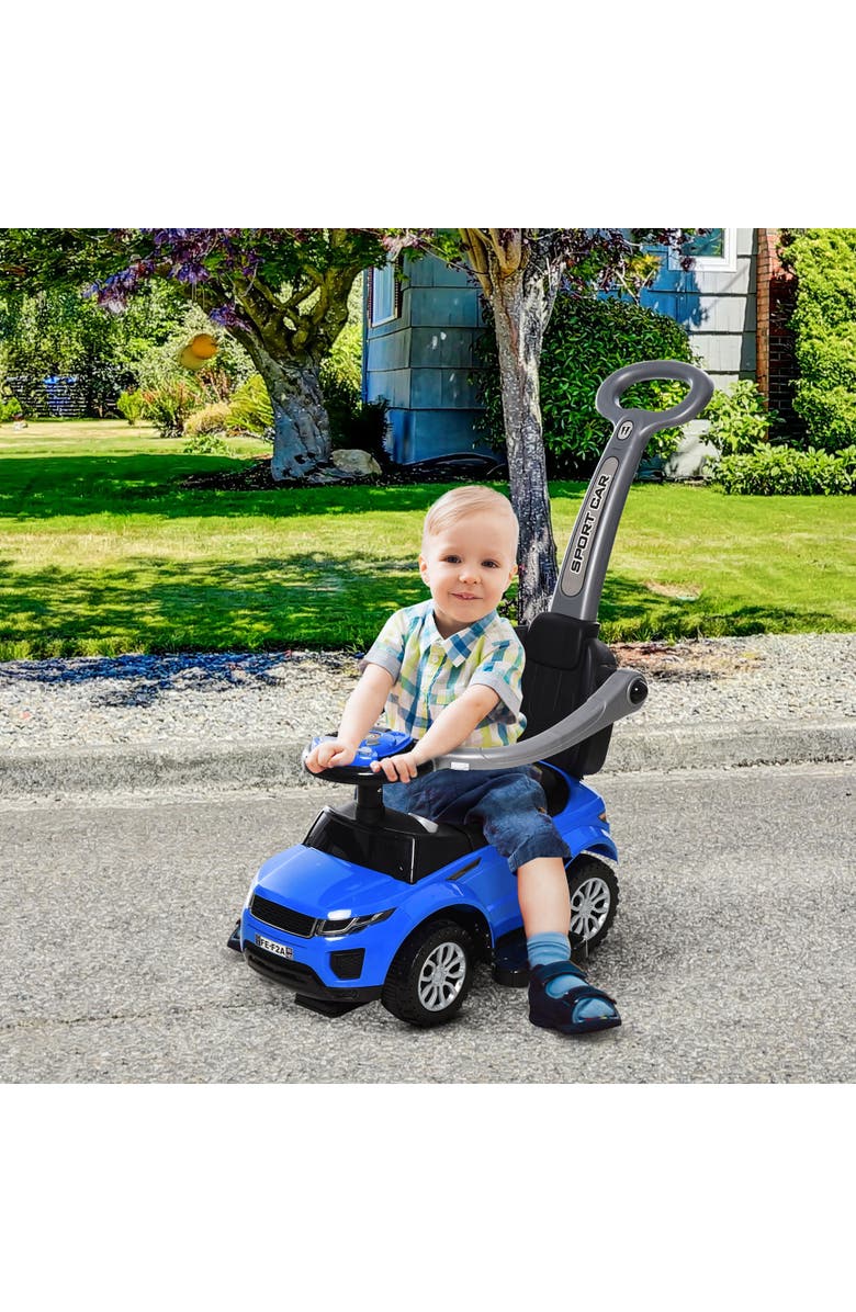 Aosom 3-in-1 Kids Push Car with Horn, Music, Light, Alternate, color, Blue