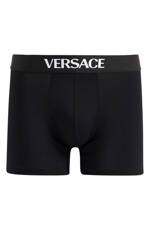 Versace Essential Logo Stretch Cotton Boxer Briefs In Black