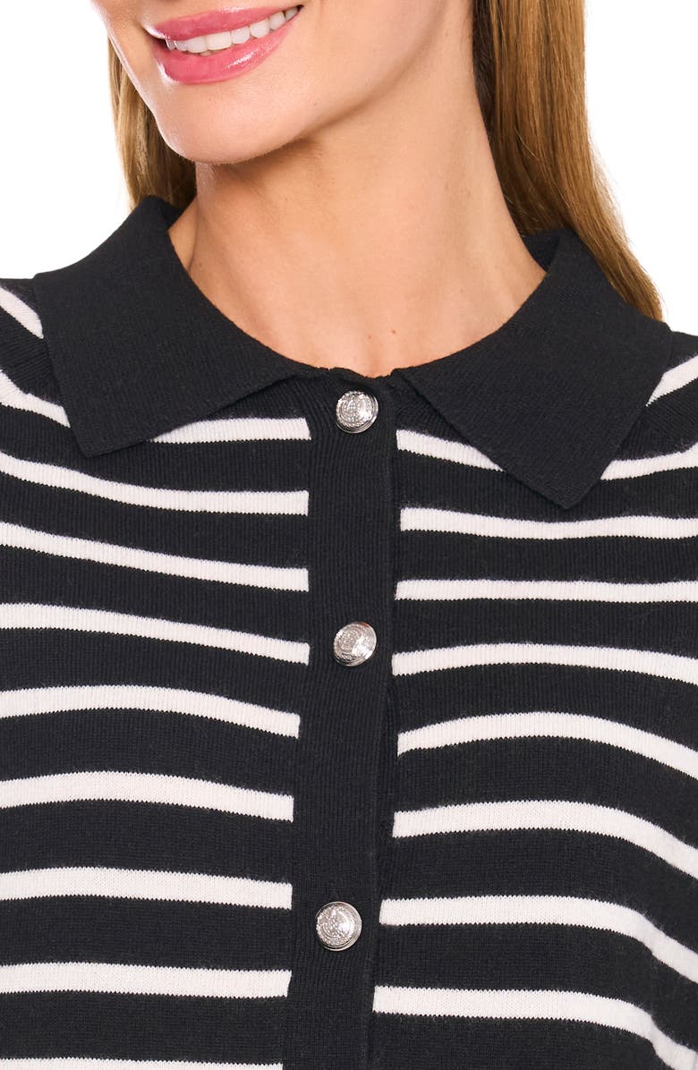 CeCe Stripe Collared Cardigan, Alternate, color, Rich Black