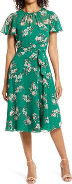 Harper Rose Floral Flutter Sleeve Chiffon Dress