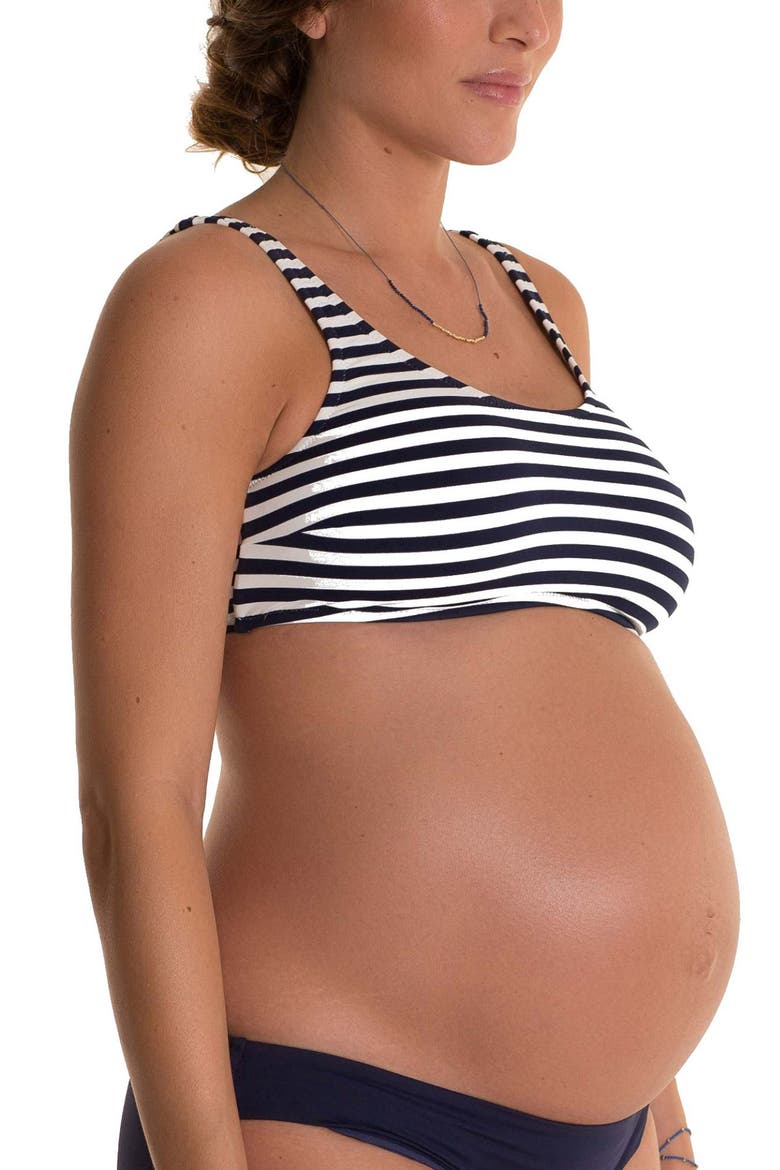 Alba Stripe Maternity Bikini Top, Main, color, NAVY/ WHITE