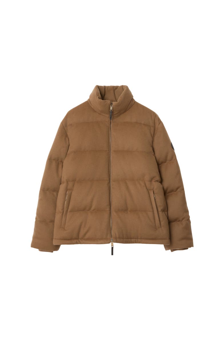 Burberry Cashmere Snowdon Puffer Jacket, Alternate, color, Camel