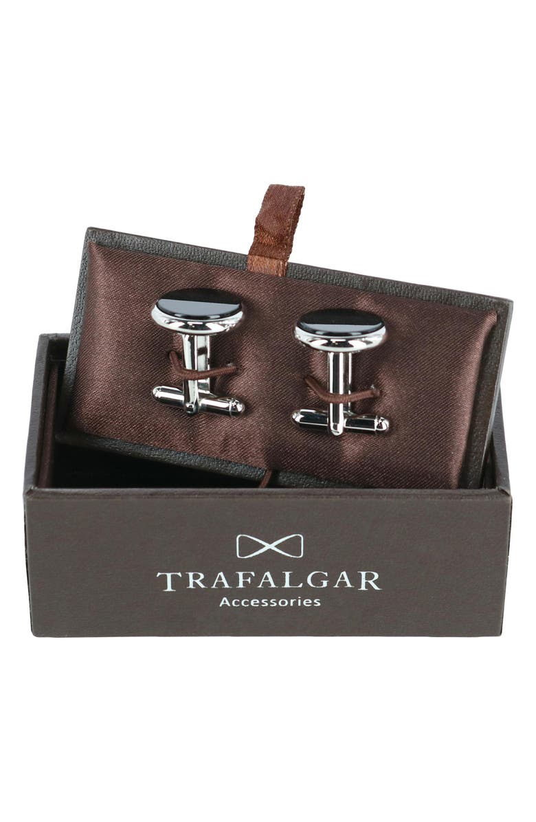 Trafalgar Sutton Onyx Cuff Links, Alternate, color, Silver