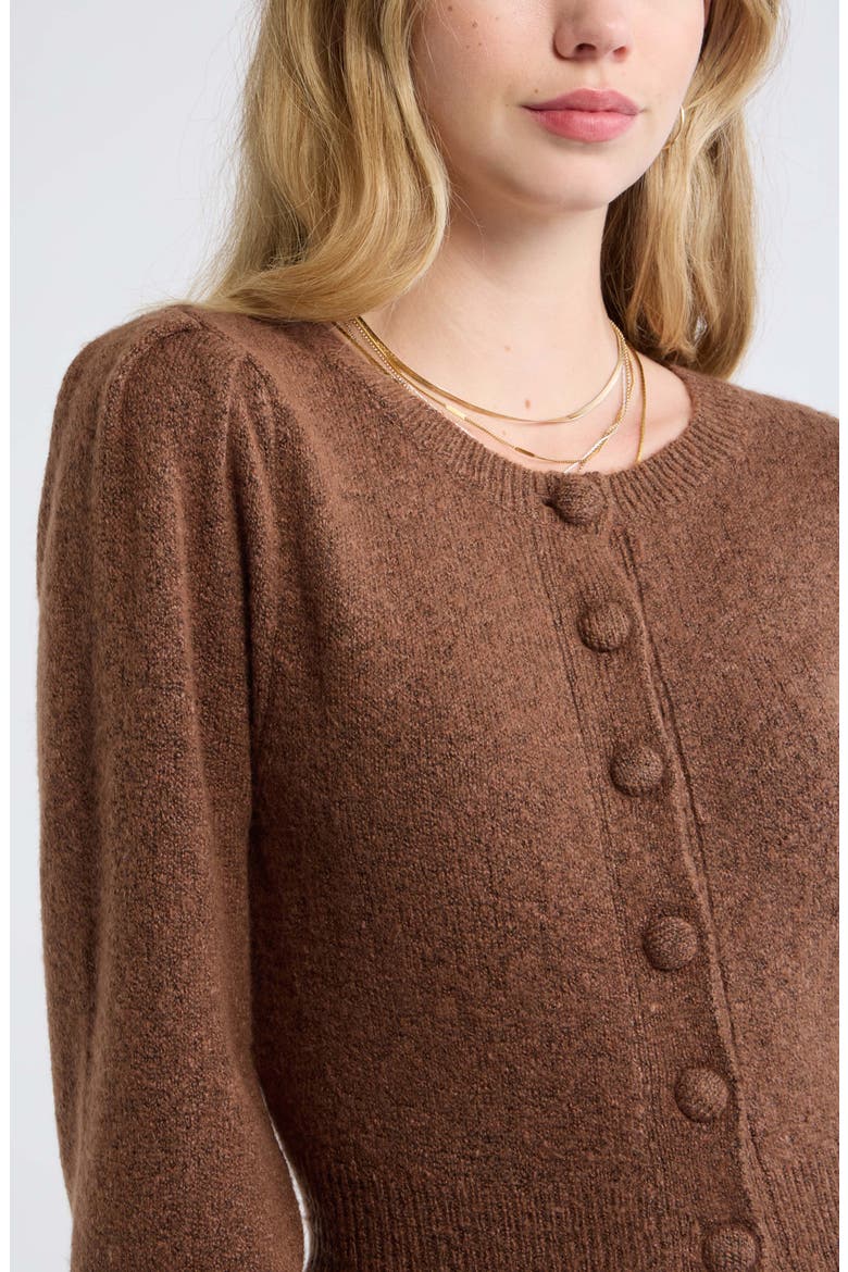 Peplum Cardigan, Alternate, color, BROWN MUSTANG