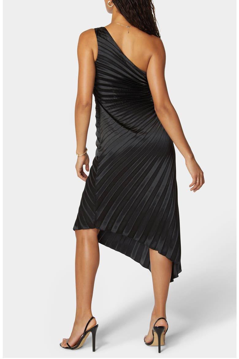 Pleated One-Shoulder Gown, Alternate, color, BLACK