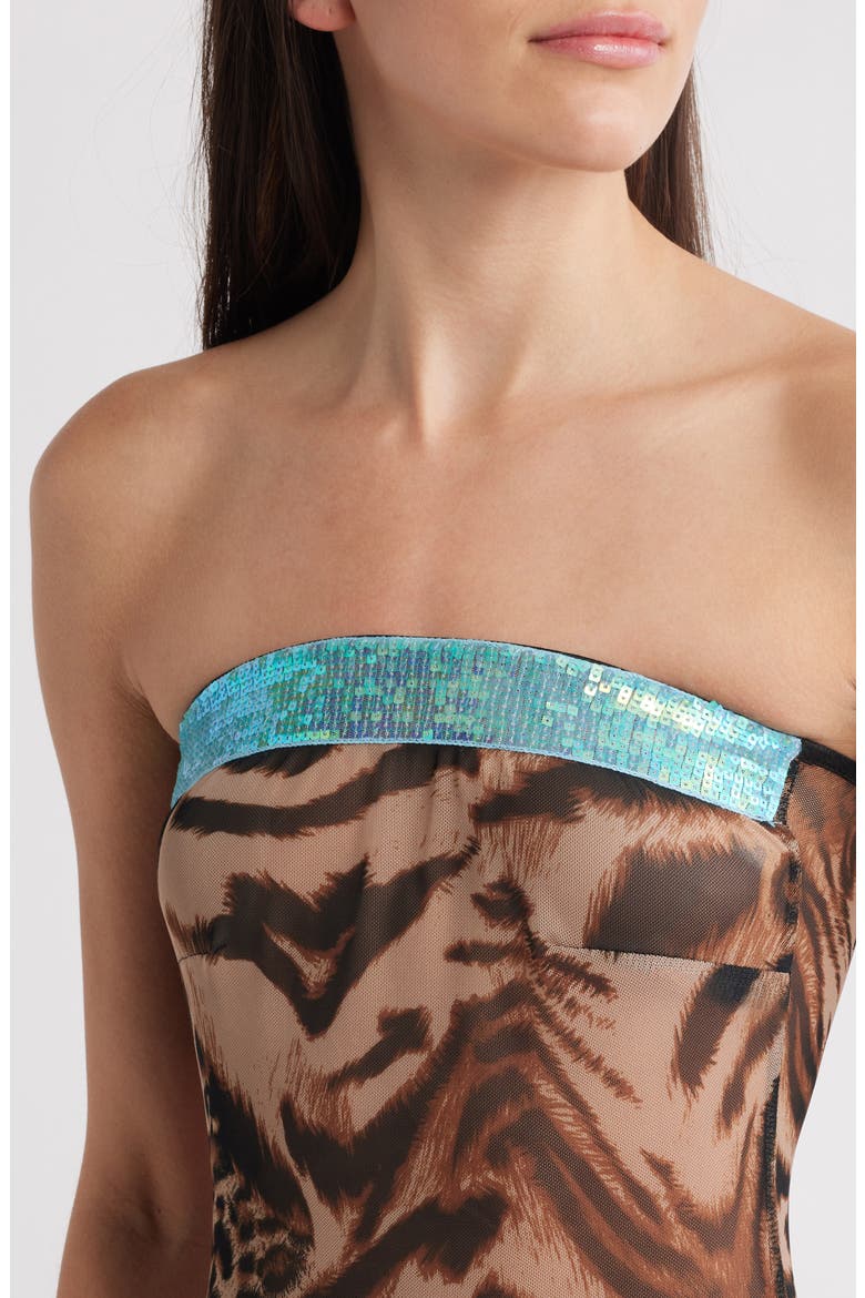 Sheer Cheetah Strapless Minidress, Alternate, color, CHEETAH BROWN