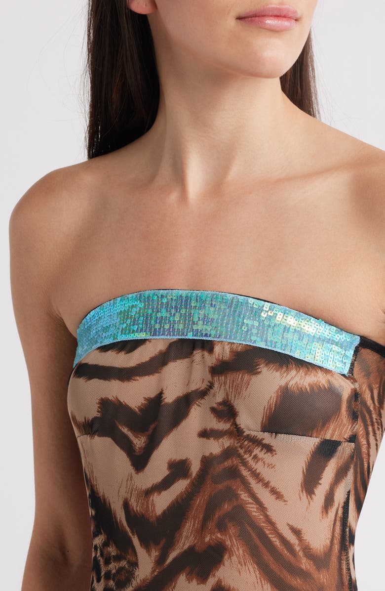 Bella Venice Sheer Cheetah Strapless Minidress, Alternate, color, Cheetah Brown