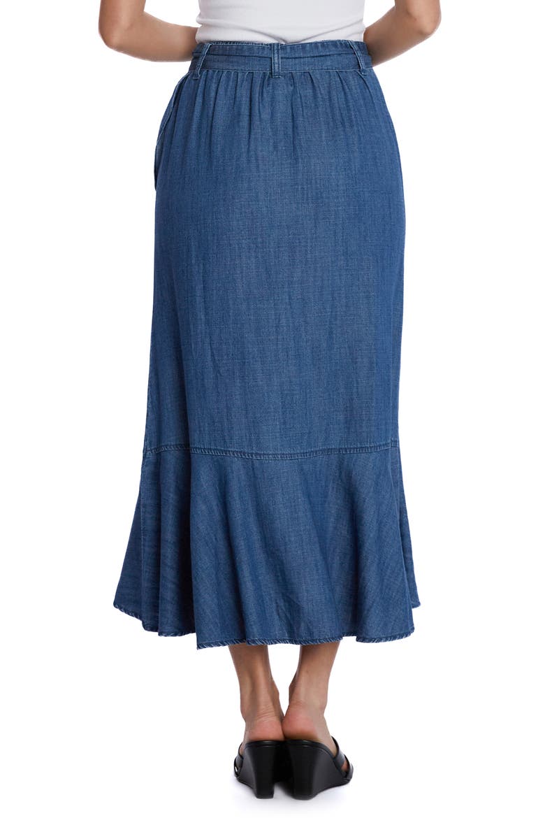 Ruffle Faux Wrap Denim Midi Skirt, Alternate, color, DEEP SEA BLUE