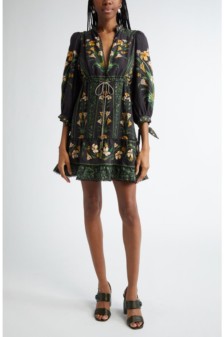 farm rio flowers arch linen blend mini dress FARM Rio Flowers Arch Black Mini Dress