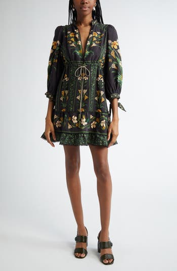 farm rio black flowers dress FARM Rio Women's Black Majestic Garden Beaded Buckle Mini Dress main image 1