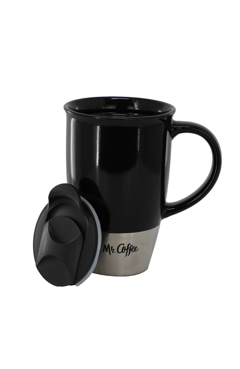 Mr. Coffee Coupleton 4 Piece 15 Ounce Stoneware Travel Mug Set with Lid, Alternate, color, Black