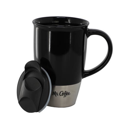 Mr Coffee Mr. Coffee Coupleton 4 Piece 15 Ounce Stoneware Travel Mug Set With Lid In Black