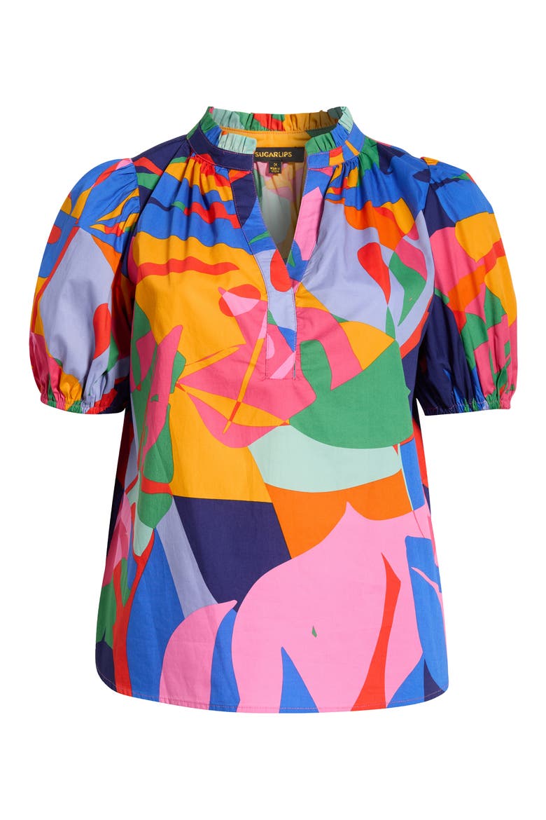 Josy Chroma Abstract Puff Sleeve Top, Alternate, color, RED-BLUE-MULTI