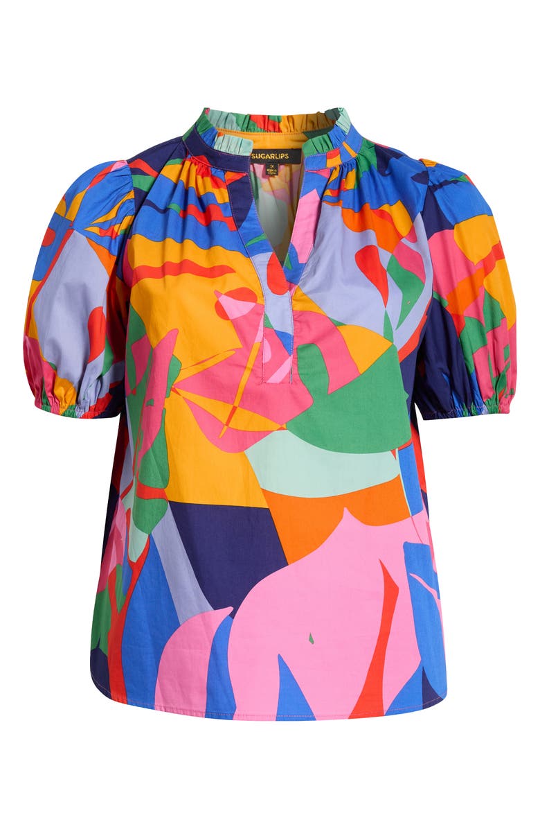 SUGARLIPS Josy Chroma Abstract Puff Sleeve Top, Alternate, color, Red-Blue-Multi