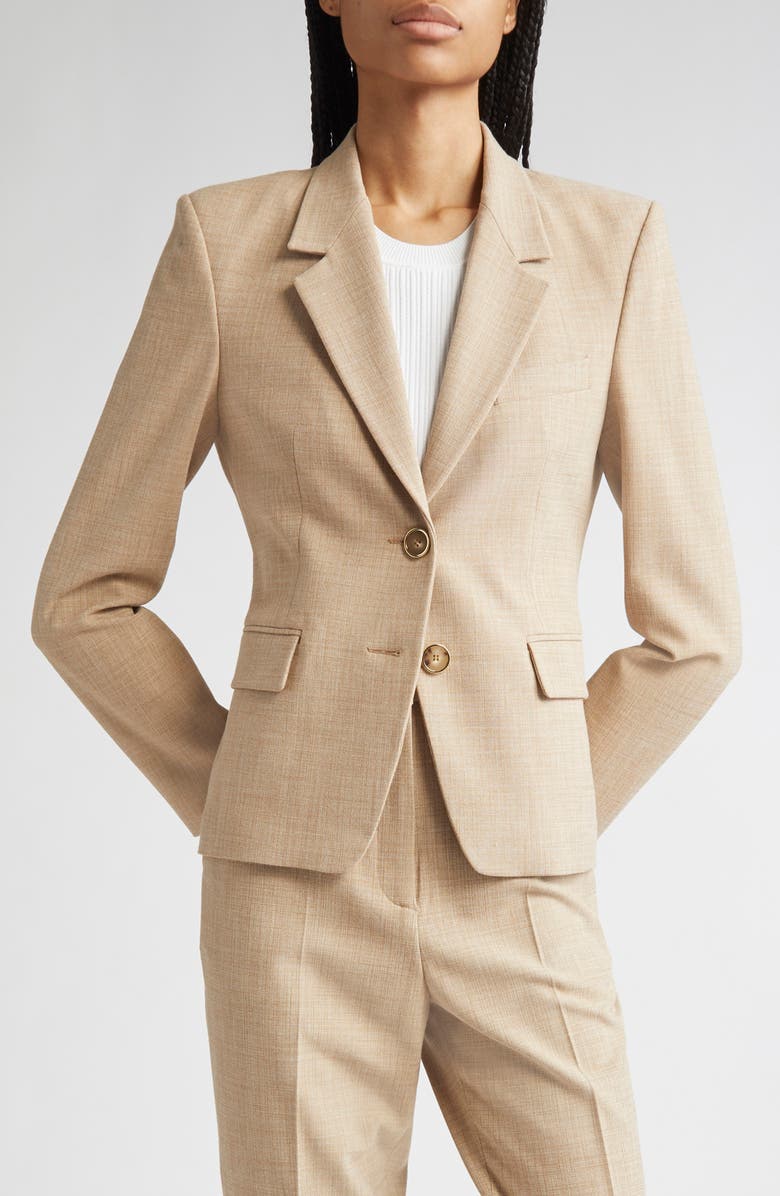 ST. JOHN Heathered Stretch Suiting Blazer, Main, color, Acorn/ Haze Gray Multi