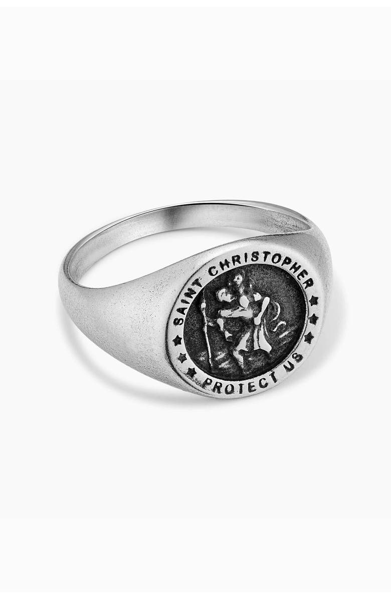 Oradina Mens Guardian Signet Ring in Oxidized Silver, Alternate, color, Silver