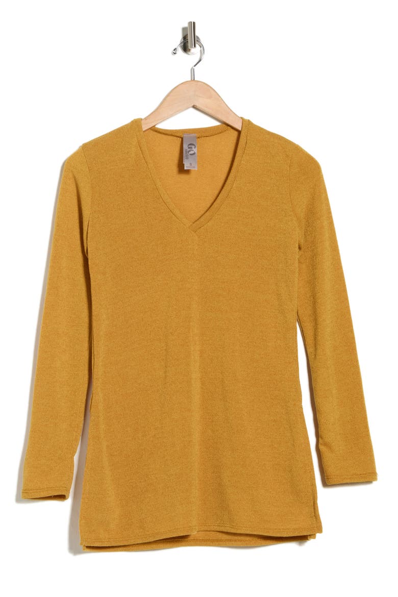 V-Neck Tunic Sweater, Alternate, color, MUSTARD