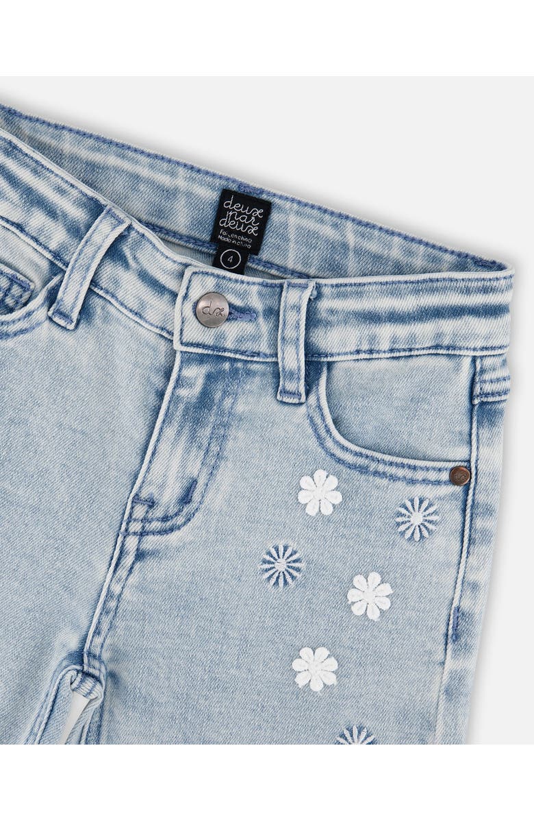 Deux par Deux Wide Leg Embroidery Denim Jeans, Alternate, color, Light Blue Denim