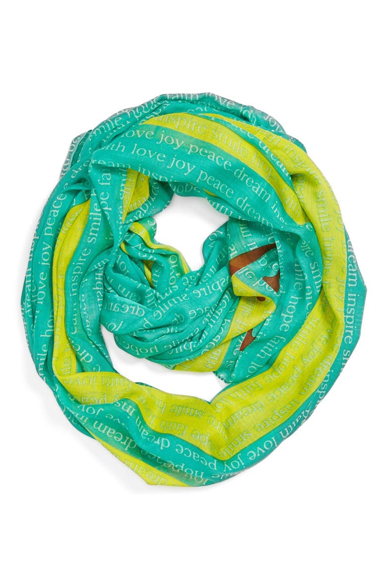 'Live' Infinity Scarf, Main, color, LIVE STRIPE YELLOW/TEAL/ GREEN
