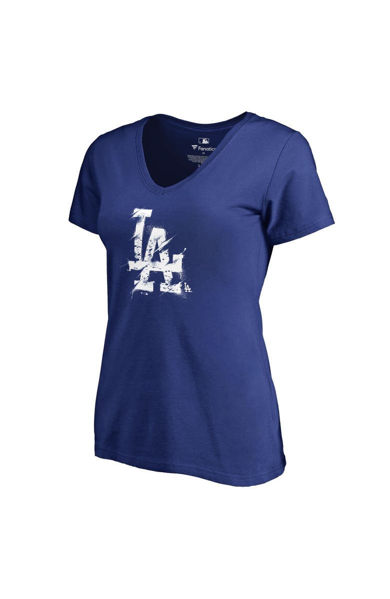 FANATICS Women's Fanatics Branded Royal Los Angeles Dodgers Splatter Logo V-Neck T-Shirt, Main, color, Royal