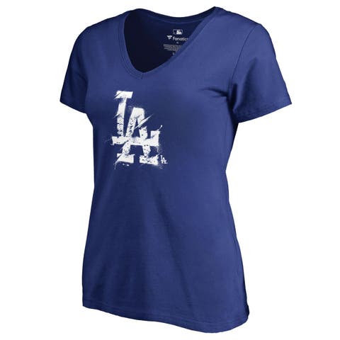 Women's Fanatics Branded Royal Los Angeles Dodgers Splatter Logo V-Neck T-Shirt