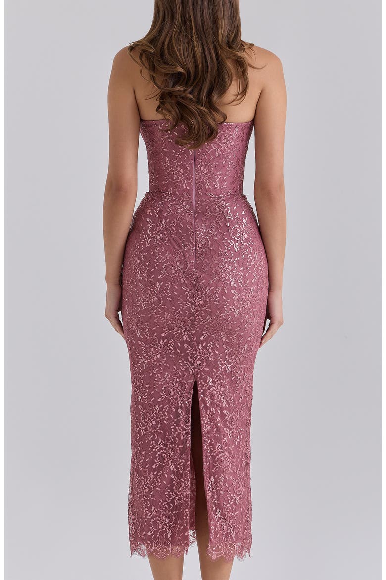 Alexia Metallic Lace Strapless Midi Dress, Alternate, color, ROSE PINK