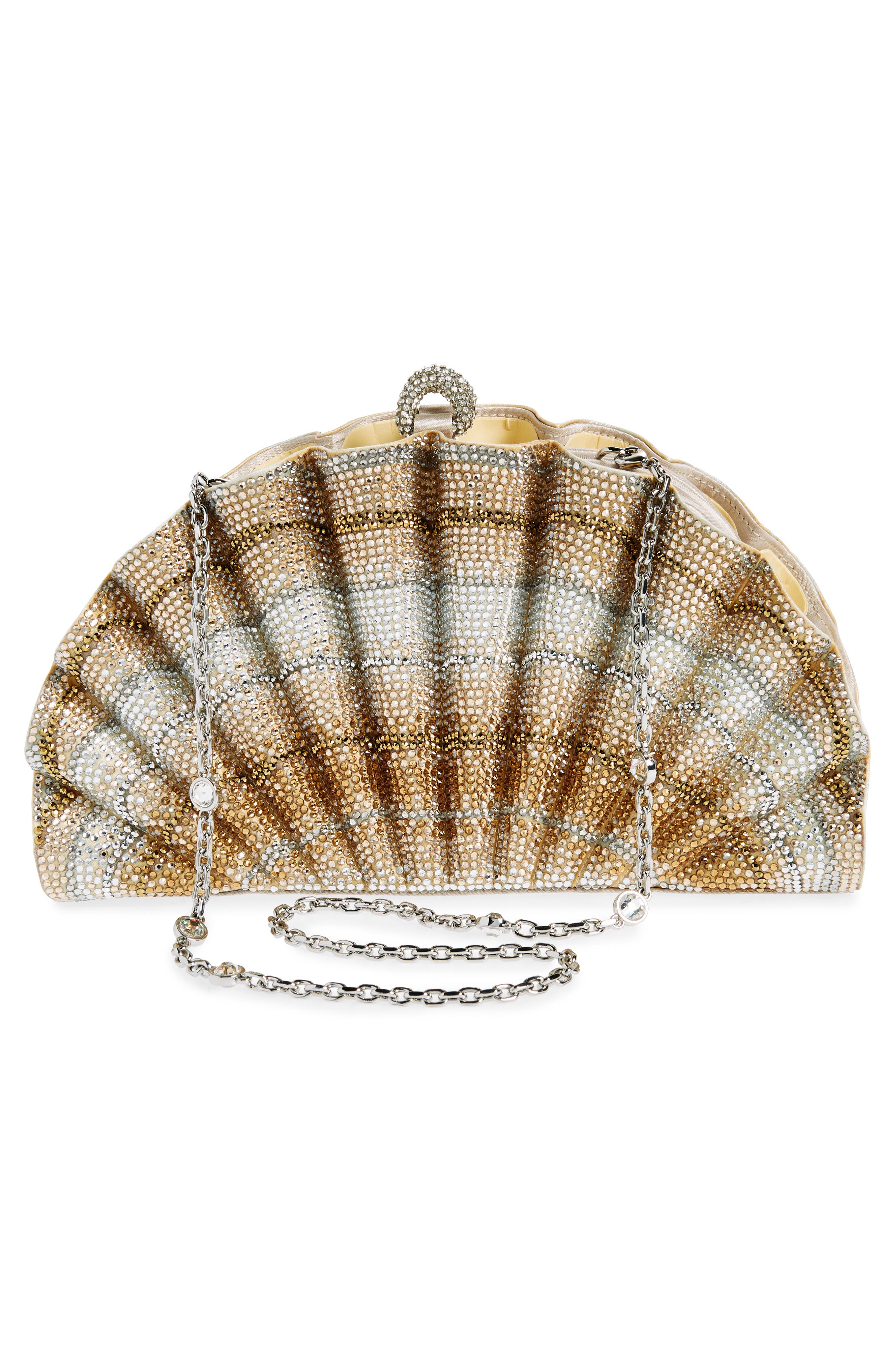 JUDITH LEIBER COUTURE Origami Fan Embellished Scallop Clutch, Alternate, color, 