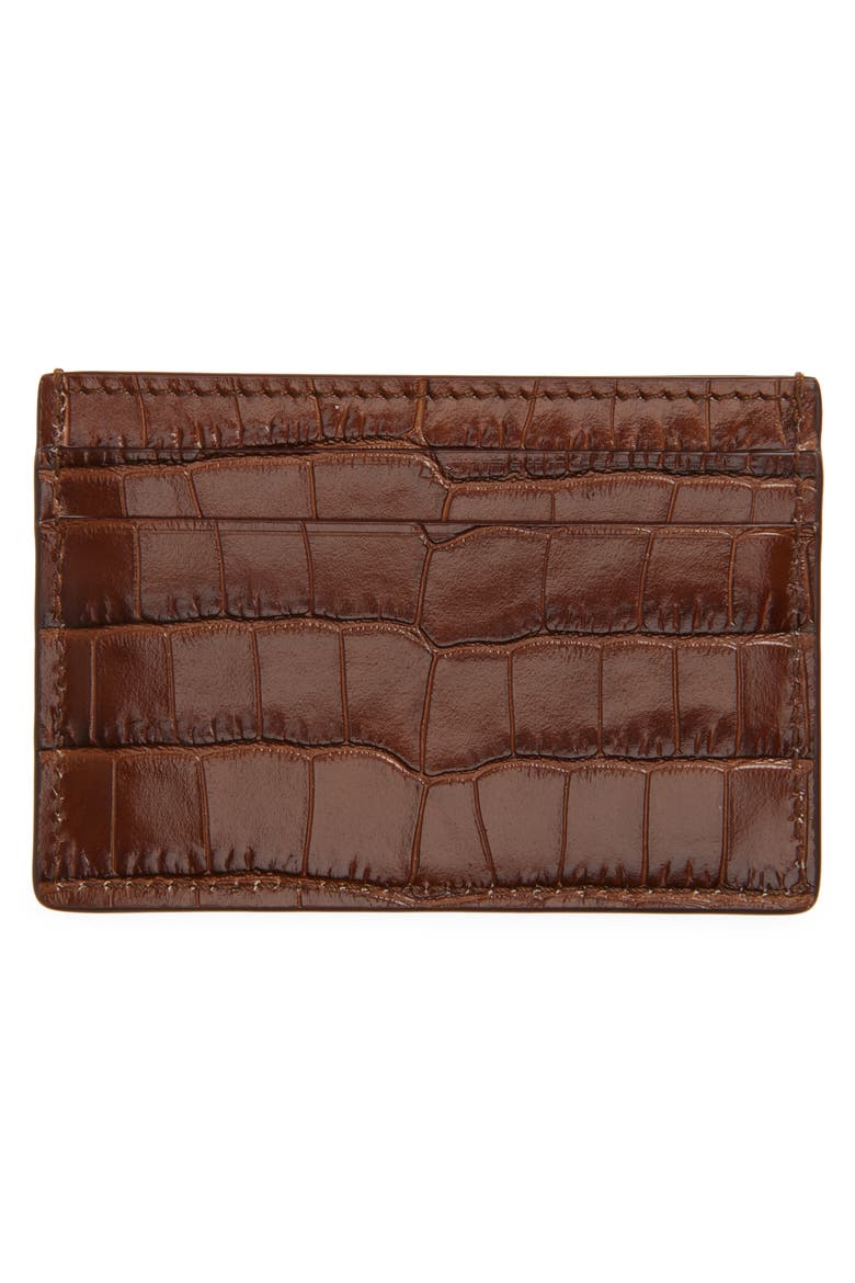 Croc Embossed Leather Card Case, Alternate, color, CARAMEL