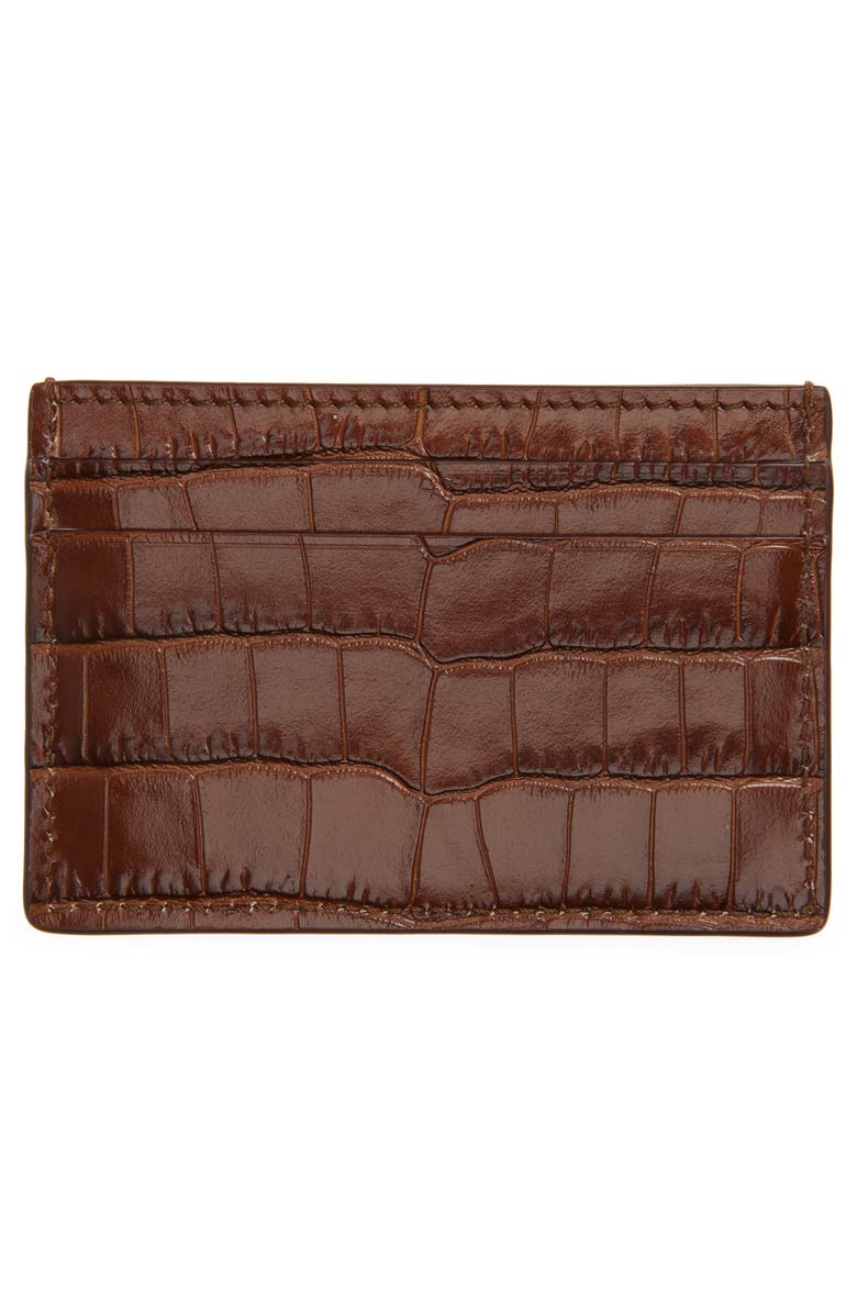 TOM FORD Croc Embossed Leather Card Case, Alternate, color, Caramel