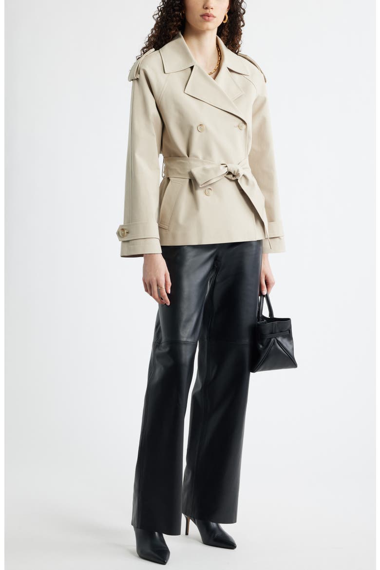 Belted Stretch Cotton Short Trench Coat, Alternate, color, TAN PLAZA
