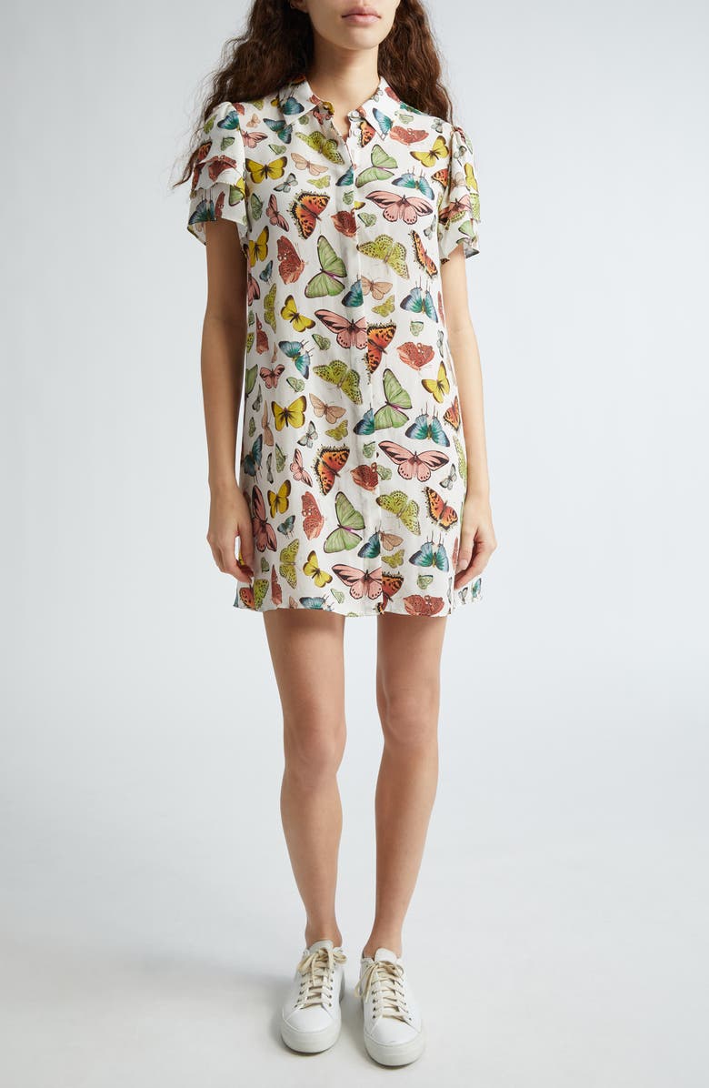 Alice + Olivia Jem Butterfly Print Flutter Sleeve Shirtdress, Main, color, 