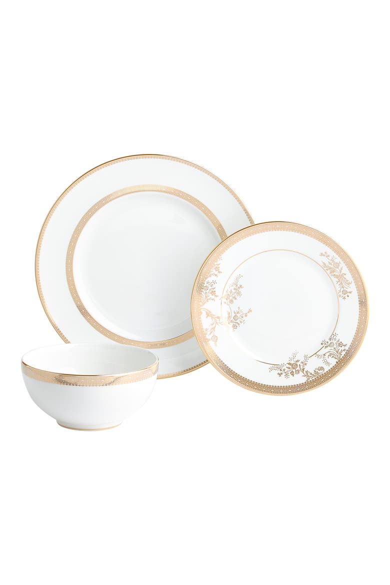 Lace Bone China 3-Piece Dinnerware Set, Main, color, GOLD