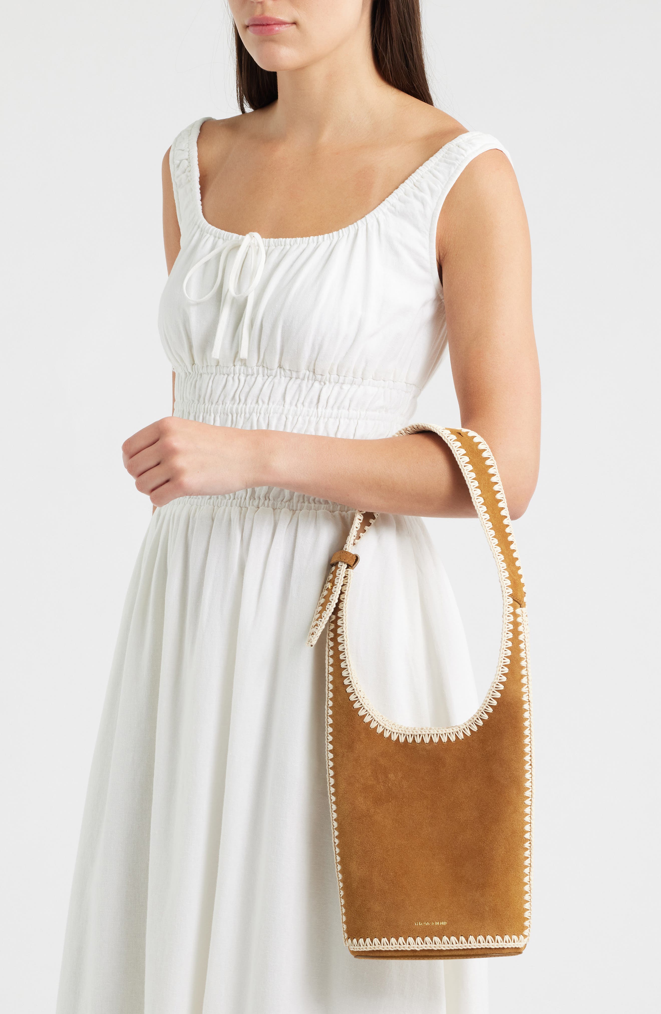 Small Whipstitch Loop Suede Shoulder Bag, Alternate, color, ACORN MULTI