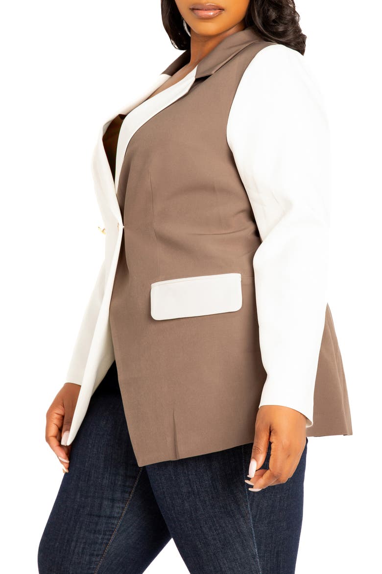 Contrast Double Breasted Blazer, Alternate, color, KHAKI