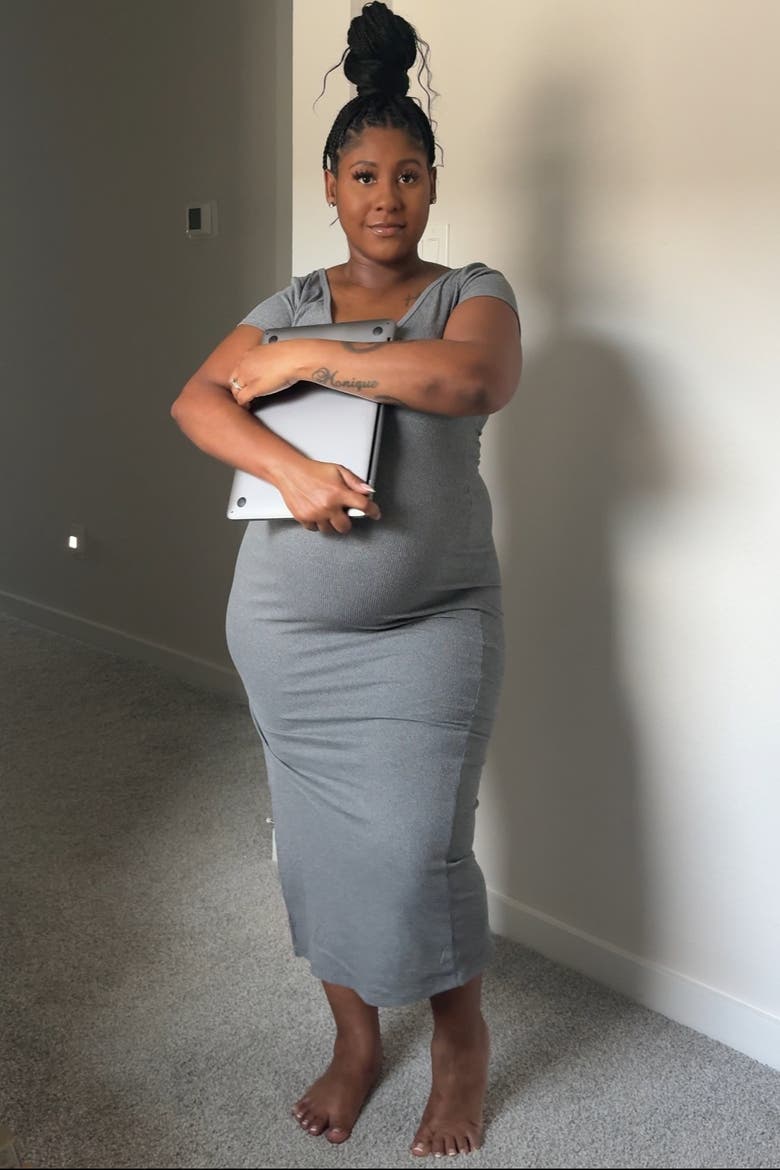 Basic Ribbed Side Slit Midi Dress, Alternate, color, Grey