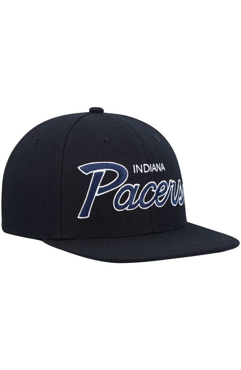 Mitchell & Ness Men's Mitchell & Ness Black Indiana Pacers Hardwood Classics Script 2.0 Snapback Hat, Alternate, color,