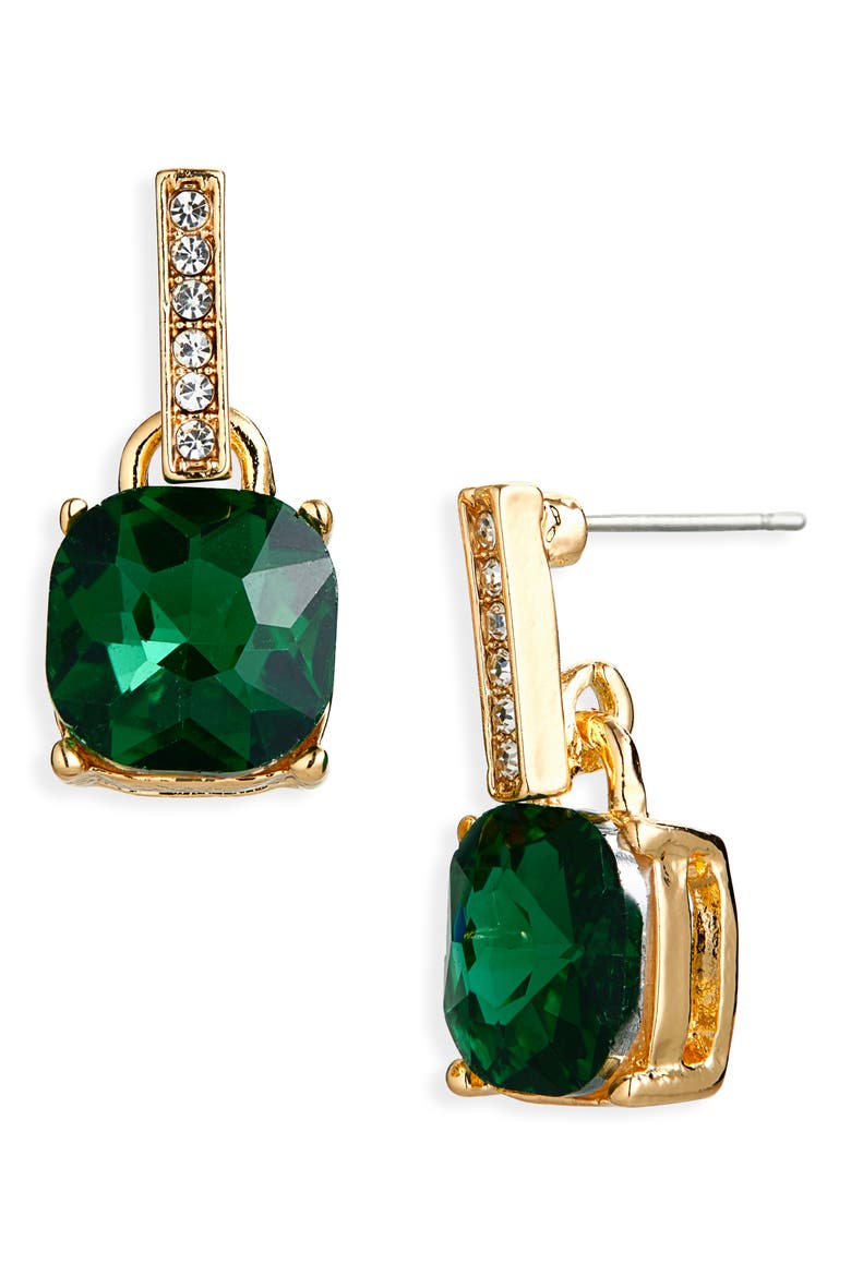 Cushion Cut Crystal Drop Earrings, Main, color, GOLD/ GREEN