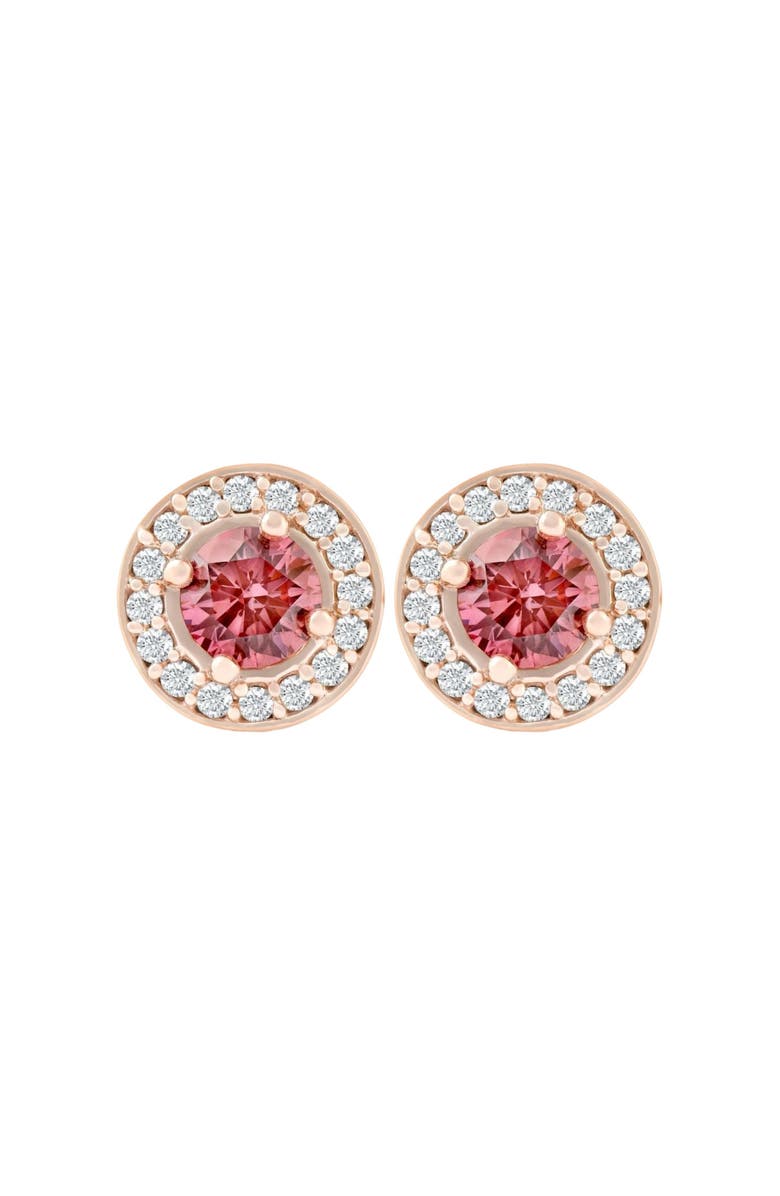 Bliss Diamond 1/2Ct Lab Grown Pink Diamond Halo Screw Back Studs Gold Earrings, Main, color, 