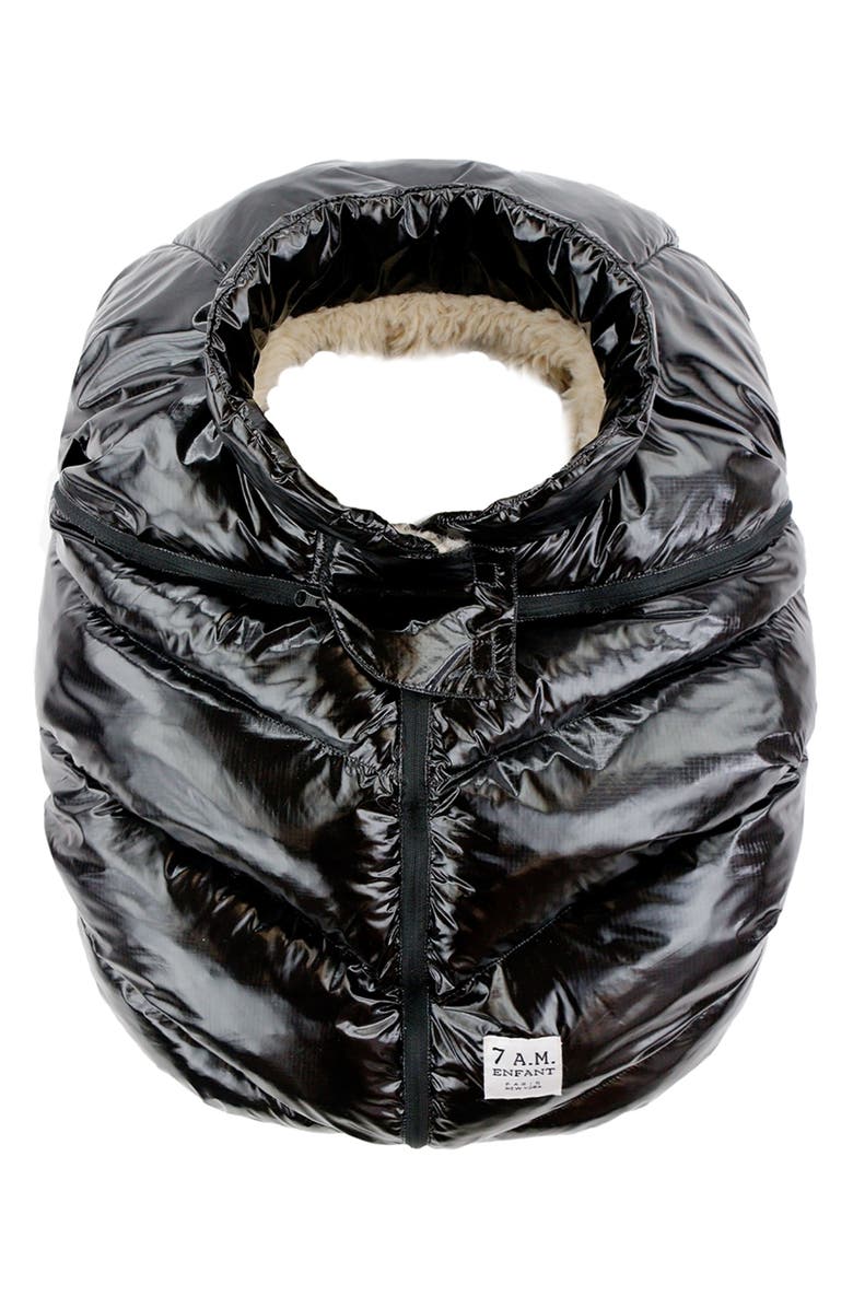 7 A.M. Enfant Fleece Lined Water Resistant Car Seat Cocoon, Alternate, color, Black Polar