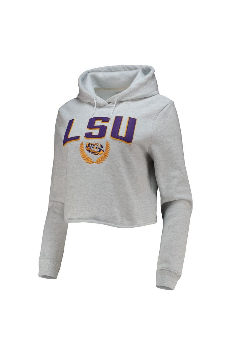 LEAGUE COLLEGIATE WEAR Women's League Collegiate Wear Ash LSU Tigers 1636 Cropped Pullover Hoodie, Alternate, color, 