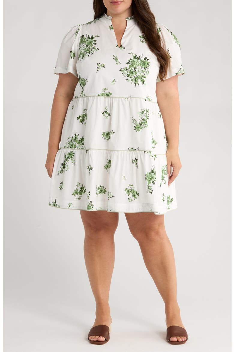 Ria Floral Candace Cotton Tiered Dress, Main, color, WHITE/ SAGE/ EMERALD