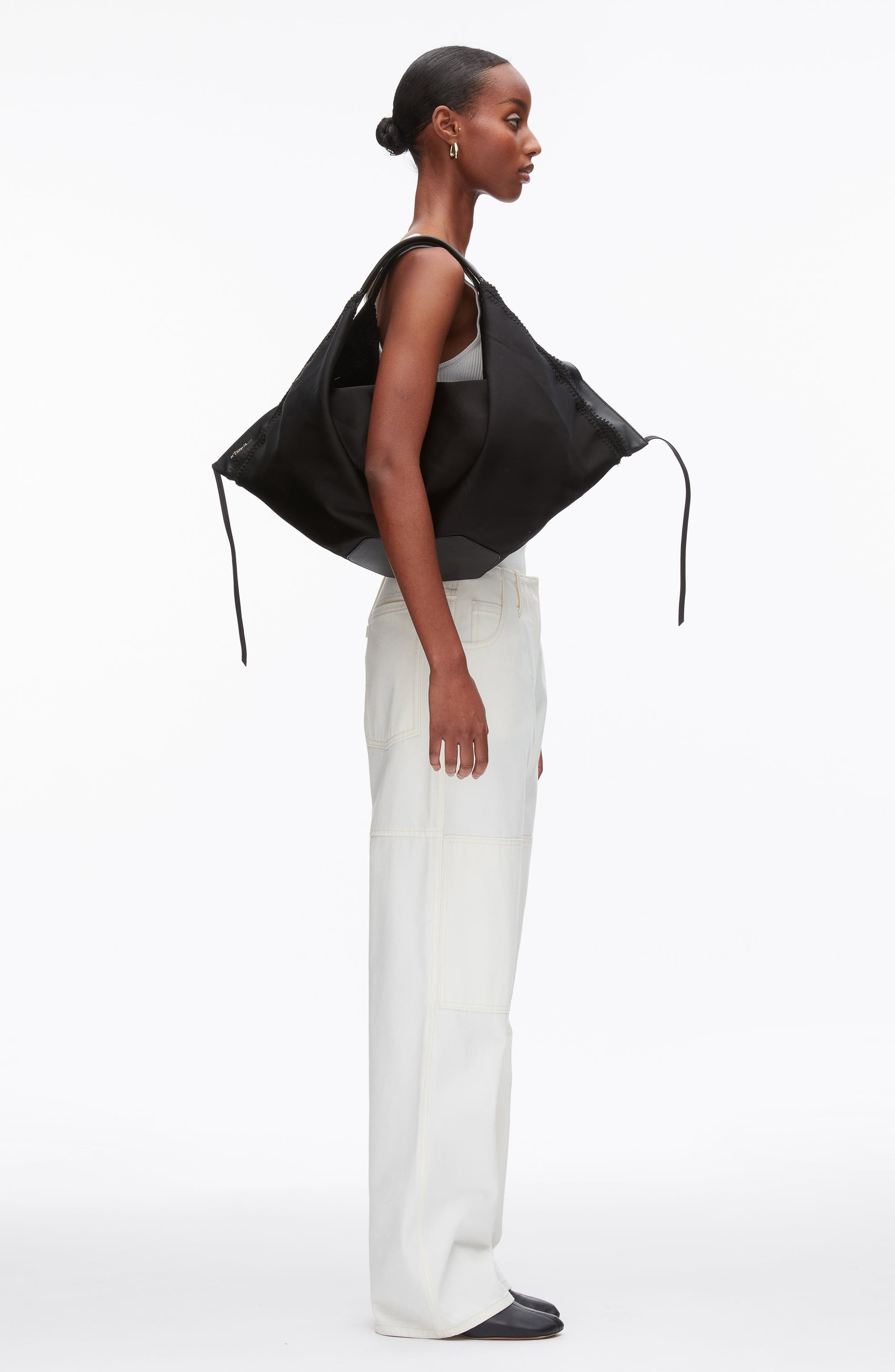 3.1 Phillip Lim Luna Structured Satin Medium Bag, Alternate, color, Black