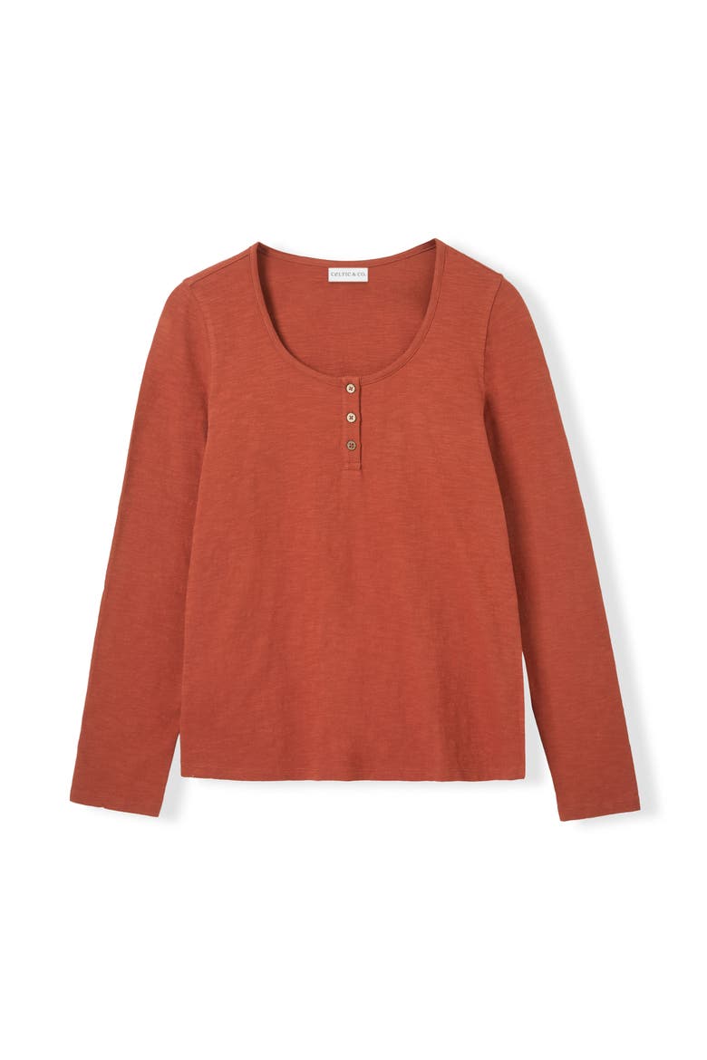 Henley Long-Sleeved Scoop Neck Top, Alternate, color, Burnt Henna