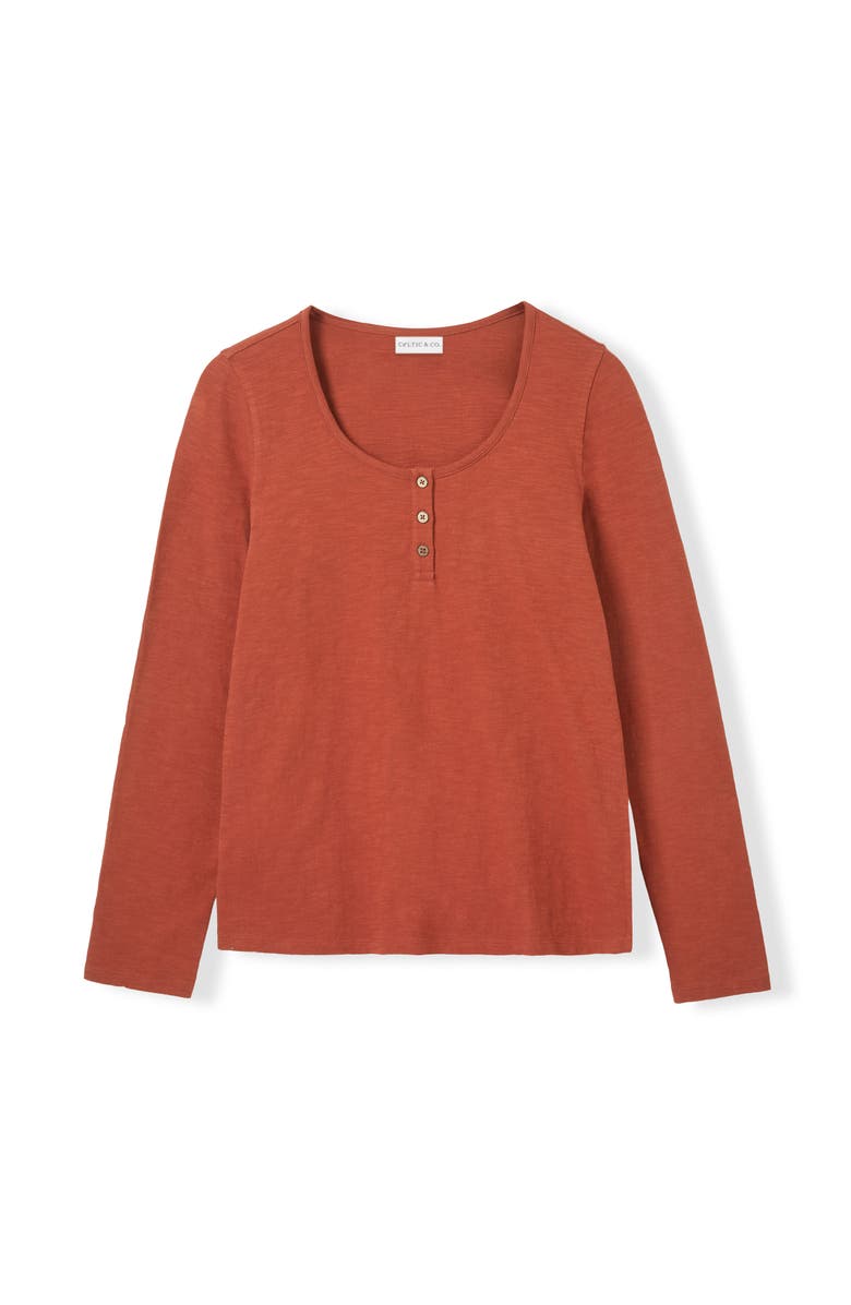 Celtic & Co. Henley Long-Sleeved Scoop Neck Top, Alternate, color, Burnt Henna