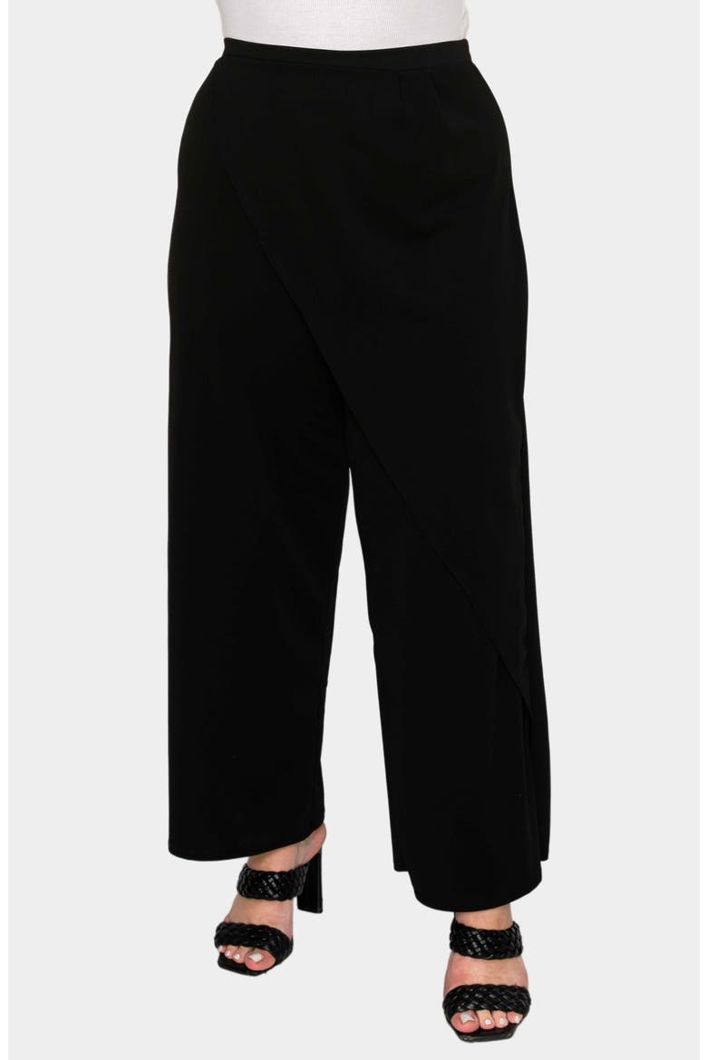 Ivy Faux Wrap Pants, Alternate, color, BLACK