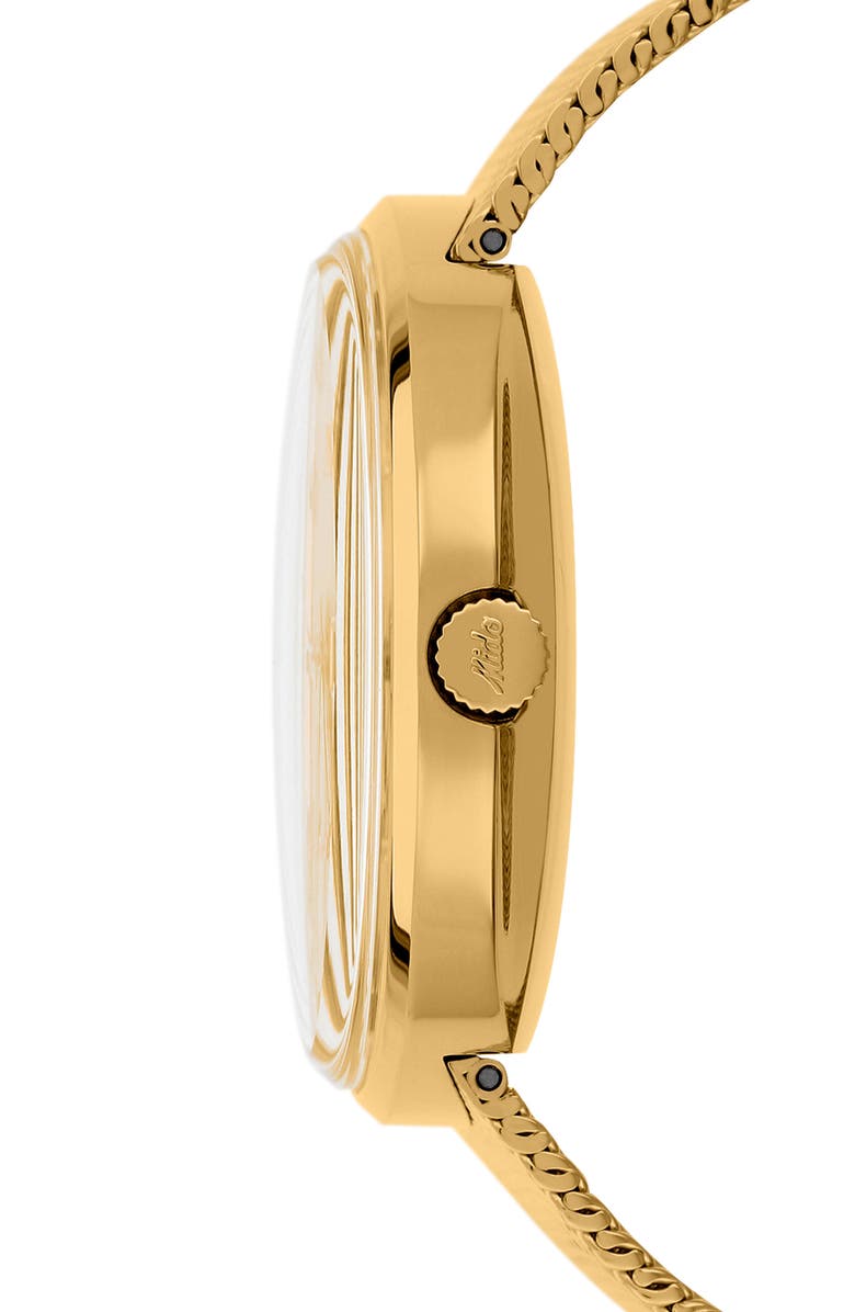 MIDO Commander Automatic Mesh Strap Watch, 37mm, Alternate, color, Gold/ White/ Gold